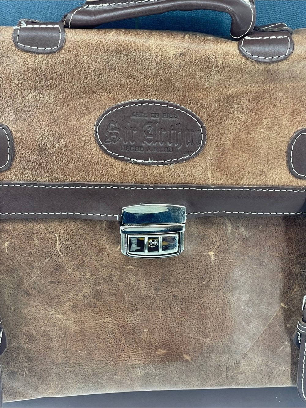 SIR ARTHUR Leather Messenger Briefcase - Brown VINTAGE - Picture 2 of 9